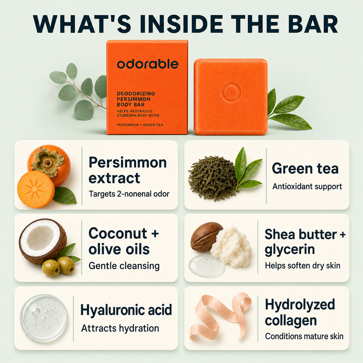 Odorable persimmon soap ingredients