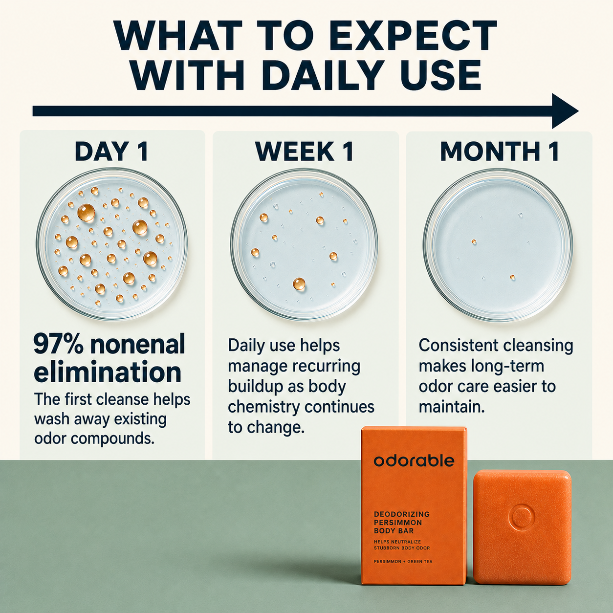 Odorable daily-use results timeline